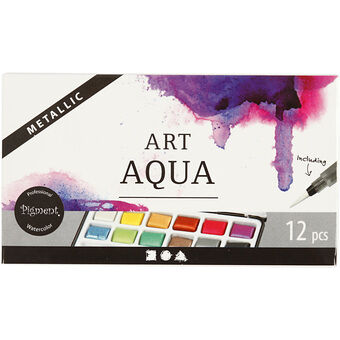 Art aqua akvarellfärg metallic, 12 färger