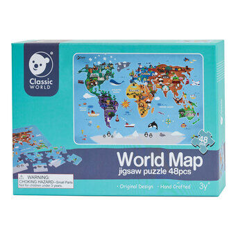 Klassisk världskarta i träpussel, 48 bitar.