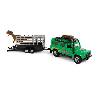 Barnglob formgjuten landrover med Dino trailer, 29cm