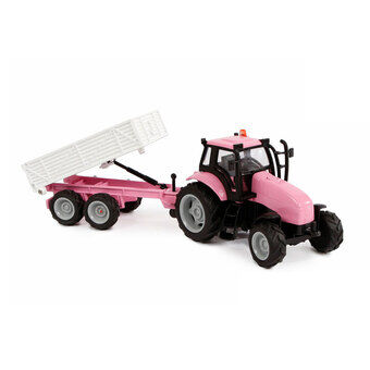Kids Globe Die-cast Traktor med släpvagn - Rosa