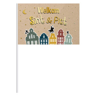Vinkande flagga \'Välkomna Sint & Piet\', 30x20cm