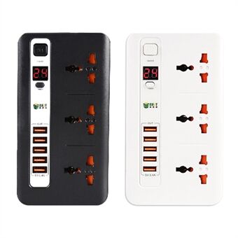 BEST BST-04 Power Strip 3 AC-uttag Tidsinställning med 5 USB-laddningsportar Överspänningsskydd (EU-kontakt) - Slumpmässig färg