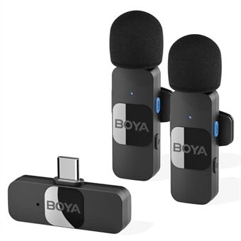 BOYA BY-V20 2.4Ghz Wireless Lavalier Microphones USB-C Mini Video Recording Mic with 2 Transmitters + 1 Receiver
