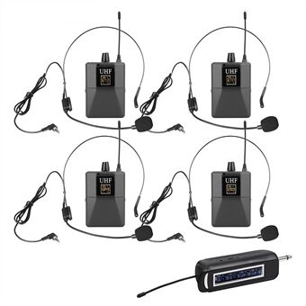 SHENGFU Pro Head -monterad och lavalier UHF trådlöst mikrofonsystem med 1 mottagare + 4 sändare