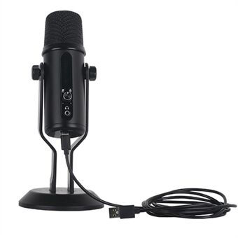 A33 LED Röststyrning Andningsljus USB Enkelriktad kondensatormikrofon One-Key brusreducerande mikrofon för inspelning / sång / undervisning / spel / livesändning