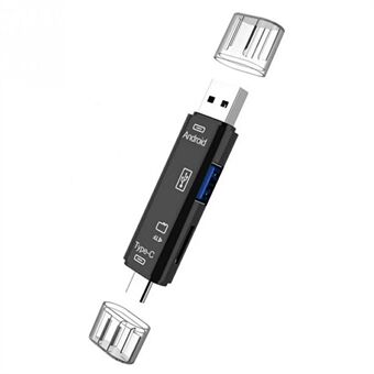 D-188 3-i-1 Type-C / Micro USB / USB TF Minneskortläsare OTG Adapter för datortelefon - Svart
