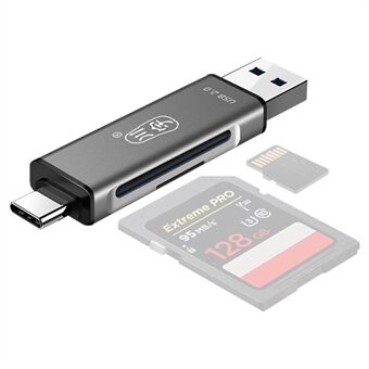 KAWAU C256Q Type-C+USB för SD TF-minneskortläsare OTG-telefonadapter i aluminiumlegering