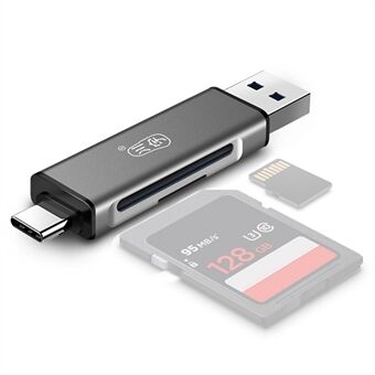 KAWAU C350Q USB3.0+Type-C Mobiltelefon OTG 5Gbps kortläsare Bärbar minialuminiumlegeringskortläsare med SD/TF-kortportar