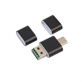 Mini 2-i-1 USB 2.0 + USB Type-C TF/SD-kortläsare stöd OTG - Svart