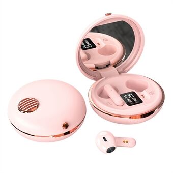 HXSJ S28 Trådlöst headset för tjejer TWS-hörlurar med sminkspegel, LED-skärm, Bluetooth V5.3-hörlurar för resepass och löpning