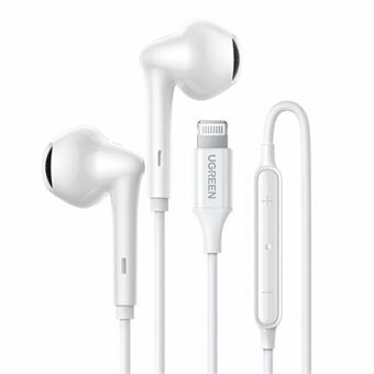 UGREEN 80649 HiTune Lightning Earbuds Trådbundna Headset In-Ear-hörlurar med mikrofon och volymkontroll Kompatibel med iPhone 13 Pro Max 12/11 / SE / XR / XS / X / iPod / iPad Air Mini (MFi-certifierad)