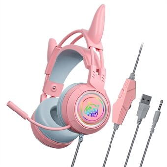 SY-G25 Devil Ears Design RGB-belysning Trådbunden kontroll Spelhörlurar 3D Surround Sound Spelheadset med HD-mikrofon