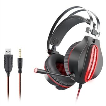 OVLENG GT62 USB+3,5 mm trådbunden Over-Ear E-sporthörlurar Cool LED-belysning Gaming Headset med roterbar mikrofon
