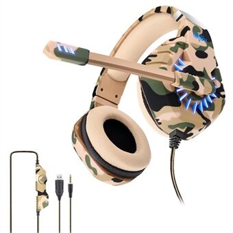 OVLENG GT84 Camouflage Design USB+3,5 mm trådbunden Over-Ear E-sporthörlurar Volym Justerbart Gaming Headset med LED-ljus