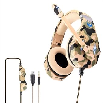 OVLENG GT95 Camouflage Design USB+3,5 mm trådbundna Over-Ear hörlurar Ergonomiska E-sports Gaming Headset med LED-ljus