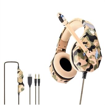 OVLENG GT94 Camouflage Style Wired Gaming Headset Over-Ear E-sporthörlurar USB+2x3,5 mm LED-belysningsheadset med brusreducerande mikrofon