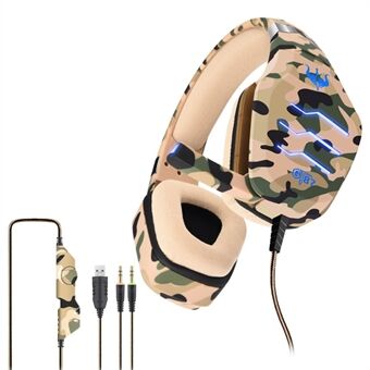 OVLENG GT87 USB+2*3,5 mm trådansluten E-sports gaminghörlurar Kamouflage Ergonomiskt Over-Ear Headset med LED-ljus