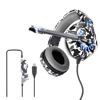 OVLENG Q8 Camouflage Wired Gaming Headset E-sports justerbara hörlurar med ljuseffekt USB 7.1-kanals Over-Ear Headset