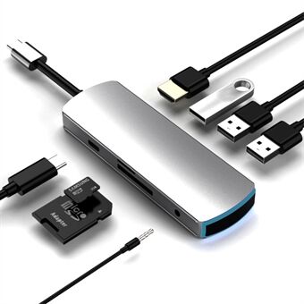 SEEWEI Mate8 8-IN-1 Type-C HUB TYPE-C till USB3.0*3+SD+TF+HDMI+Audio 3.5mm+PD Multifunktionshubb - Grå