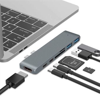 Dubbel USB-C Hub Type-C till Thunderbolt 3 + Type-C + 4K HDMI + USB 3.0 x 2 + SD + MicroSD-kortläsaradapter
