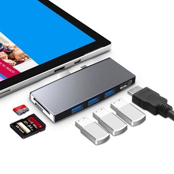 ROCKETEK SH759 USB3.0 Hub 4K HDMI USB Splitter Adapter SD/TF-kortläsare för Microsoft Surface Pro 4/5/6