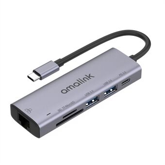 AMALINK AL-95122D 6 i 1 typ C Hub TF-kortläsare USB 2.0 + 3.0 PD 3.0 RJ45-adapter Upp till 85W strömförsörjning