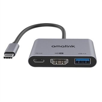 AMALINK AL-9175D Typ C till HDMI + USB 3.0 + PD 3.0 Adapter Flerportshubb