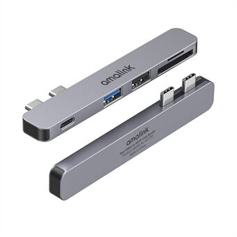 AMALINK AL-9177D Multi-port Hub Dual Type C to Thunderbolt 3 USB 2.0 3.0 Converter TF Card Reader Adapter