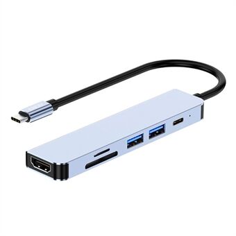 ENKAY HAT Prince 6-i-1 USB-C-adapter Dockstation Type-C Hub till 4K HD-videoutgång+PD-port+2x Minneskortläsare+USB 2.0+USB 3.0 Kompatibel för bärbara datorer och andra typ C-enheter