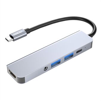 ENKAY HAT Prince 5-i-1 USB-C Hub Dockningsstation Typ-C till HD 4K Dual USB3.0 3,5 mm Audio Jack PD 60W Snabbladdning
