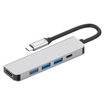 ENKAY HAT Prince 5-i-1 Type-C Hub till 4K HD-videoutgång+3xUSB3.0+PD Snabbladdning USB-C Dockningsstation för bärbar dator