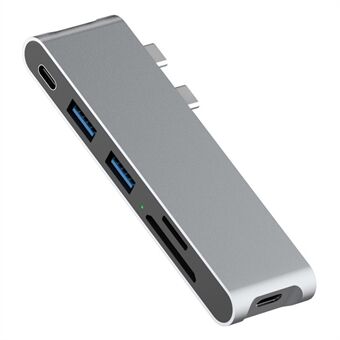 6-i-1 multiportadapter USB-C-hubb till USB 3.0 + 40 Gbps Thunderbolt Type-C + 2x kortläsarplatser + USB + Type-C Snabbladdning för MacBook Pro Air