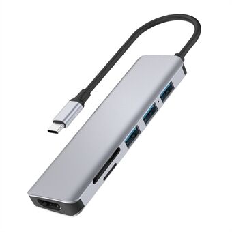 WIWU A731HC USB-C Hub 7-i-1-adapter till 3xUSB 3.0 + HD-videoutgång + 2 kortläsarplatser + 100W PD-laddning