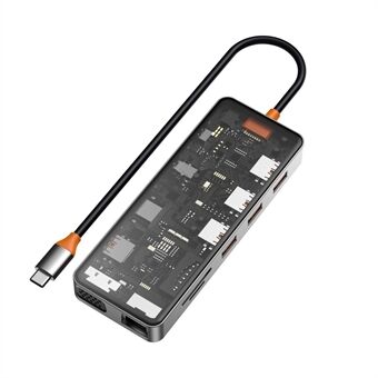 WIWU CB011 11-i-1 Type-C Hub Adapter Multifunktionsdockningsstation Typ-C till 3 USB3.0+USB2.0+SD / TF(2.0)+HD+RJ45+VGA+PD+Audio
