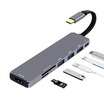 V128 Type-C till HDMI + USB3.0x3 + USB3.1(PD) + SD + Micro SD Converter Adapter
