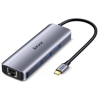 JASOZ H112 USB C-adapter med 3xUSB 3.0-portar + HD Video 4K-upplösning + RJ45 Ethernet + 100W PD-laddningsport + kortläsare för bärbar dator