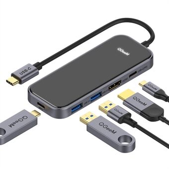 QGEEM QG-UH05-5 USB C Hub till 4K-upplösning HD Video+2xUSB 3.0+PD Snabbladdare+USB C-adapter för MacBook/MateBook/Andra Type-C-enheter