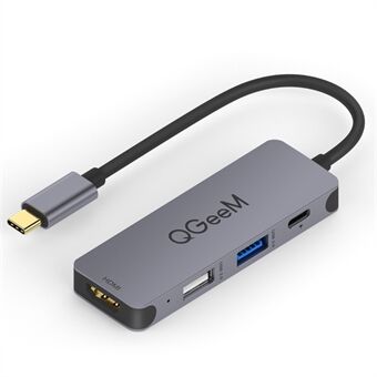 QGEEM UH04-1 USB C Hub till 4K-upplösning HD Video+USB 3.0+100W PD-laddare+USB 2.0-adapter för MacBook Pro 2019/2018 och andra Type-C-enheter