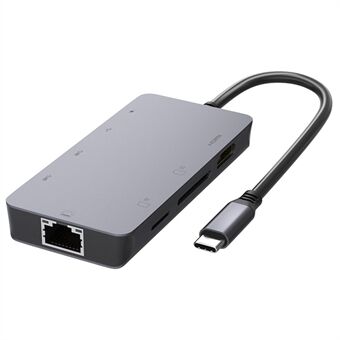 4081-0311 Mini Type-C Hub Adapter 8-i-1 USB3.1 Extender dockningsstation USB-C till 4K HD / Gigabit Ethernet / 3 USB / PD100W / 3.0 minne / TF-kort Stöd 5 Gbps dataöverföring