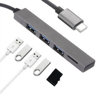 4 portar Typ-C till USB2.0 TF-kortplats Splitter Hub Adapter Stöd OTG för MacBook Pro/ Air