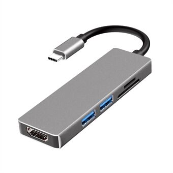 YSTC0803X 5 i 1 USB C Hub Adapter Höghastighetsdataöverföring Flerfunktions bärbar omvandlare Stöd för HDMI/USB 3.0/SD/TF