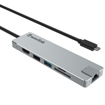 WAVLINK UHP3409 7-i-1 Type-C PC HUB Converter USB-C dockningsstation med HD 4K / 30Hz, PD 100W, SD / TF-kortplats