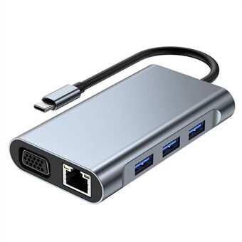 2111 7-i-1 Type-C till HD+VGA+RJ45+PD100W+USB3.0+USB2.0*2 Splitter USB Hub Laptop Adapter