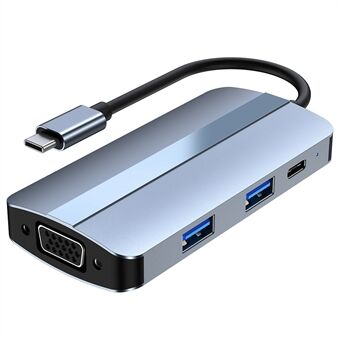 2106 Type-C dockningsstation Bärbar USB Hub Adapter Multi-Port 7-i-1 USB-C till HD 4K / 30Hz, PD 100W, VGA 1080P, USB3.0, USB2.0