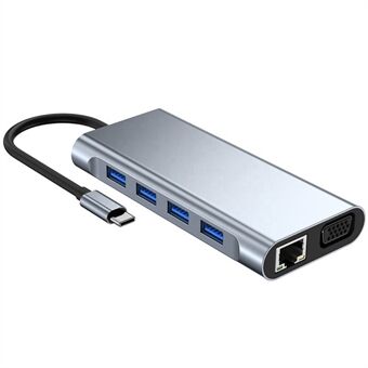 11-i-1 Type-C dockningsstation USB-C Hub Adapter HD+100MB Gigabit+VGA+4 USB+TF / SD+AUX+PD Typ-C Converter
