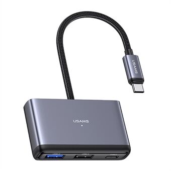 USAMS US-SJ627 4-i-1 Hub Adapter Type-C till USB3.0*1 + USB2.0*2 + PD 60W förlängningsdocka - mörkgrå