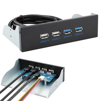 5,25 tum 5 Gbps dataöverföringsexpansionskort Datorfodral Frontpanel med 2-portars USB 3.0 och 2-portars USB 2.0 - Svart
