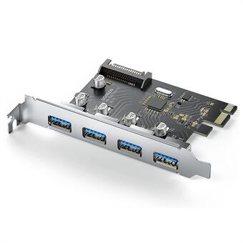 UGREEN 30716 USB 3.0 PCIe expansionskort 4-portars PCIe till USB-adapter med 15-stifts SATA-strömkontakt för PC-värd kompatibel med Windows 10/8/7 / XP / Vista