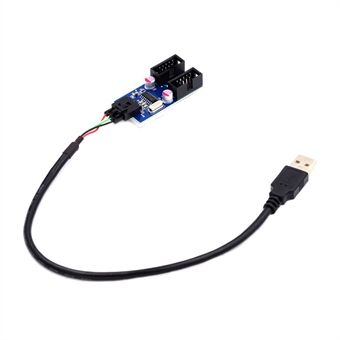 U2-066 USB 2.0 Typ-A hane 1 till 2 hona moderkort 9-stifts Header Extension HUB Adapter Port Multiplier