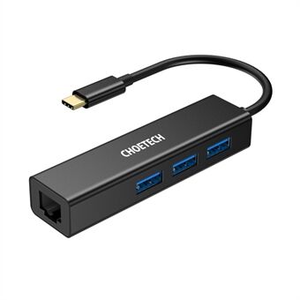 CHOETECH HUB-U02 4-i-1 USB-C till RJ45 + 3 USB3.0-portar Ethernet-adapter Nätverkskabelkontakt USB-hubb